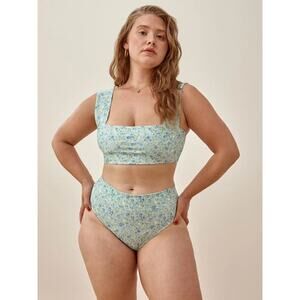 Reformation Pastel Blue Floral Square-Neck Bikini Set